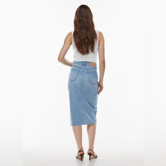 DENIM FORUM The '90s Halle Stretch Denim High Waisted Midi Skirt Size 28 - Picture 3 of 15